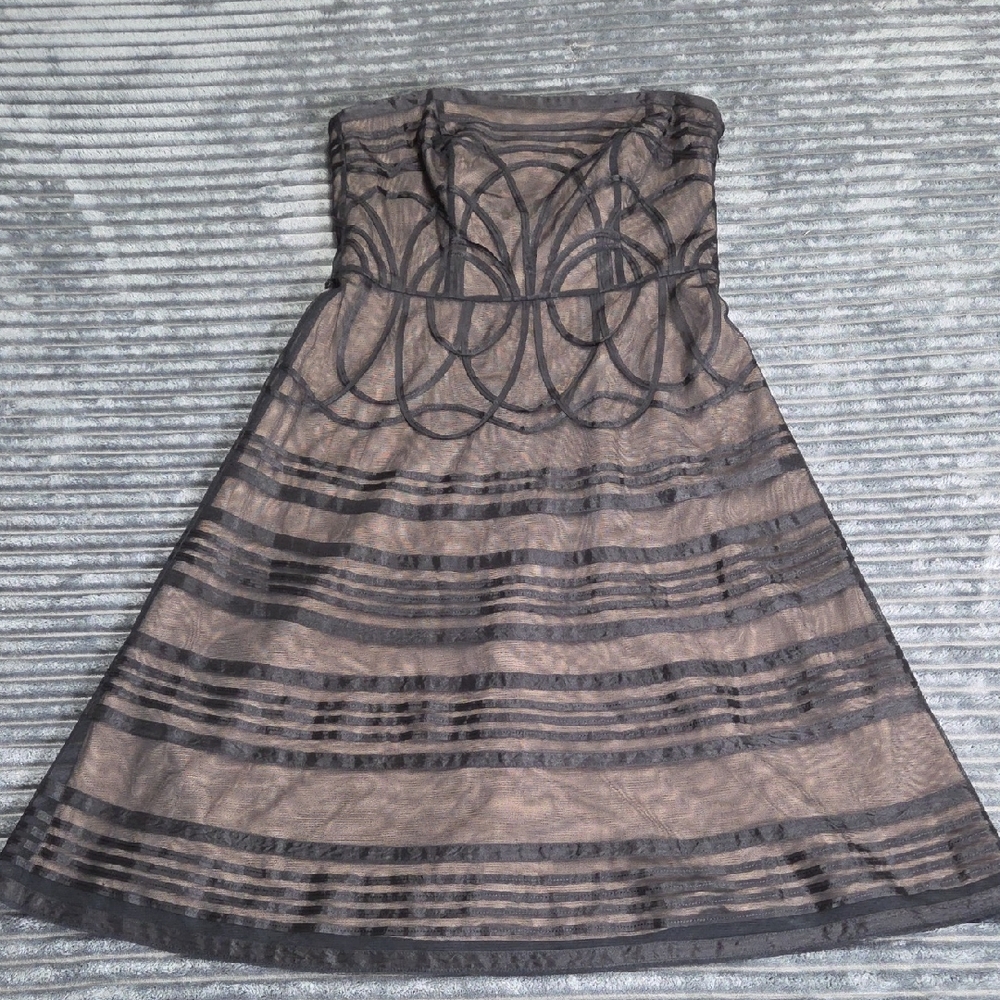 LOFT Strapless Dress in Black and Tan